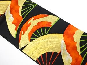 アンティーク　扇に雲・刷毛目模様織り出し袋帯（着用可）